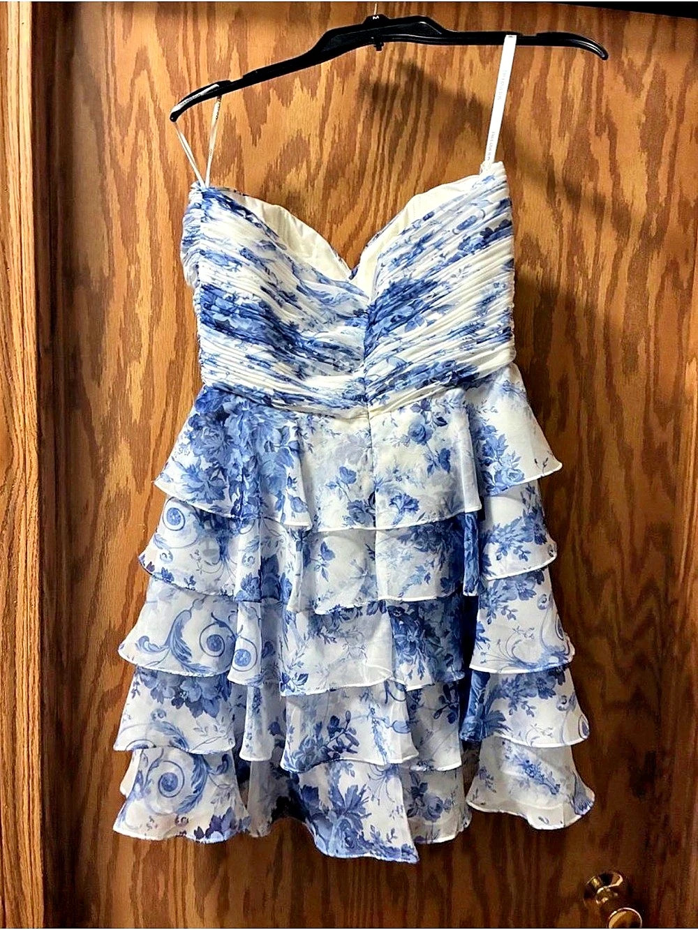 Sherri Hill 57295 Floral Ruffle Mini Dress Blue & White Size 12